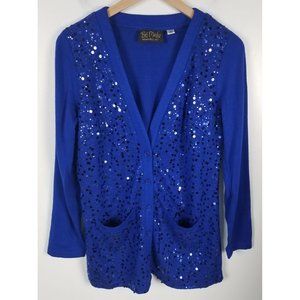 Bob Mackie Wearable Art Women's Sz. XS Royal Blue Sequin Long Sleeve Cardigan
